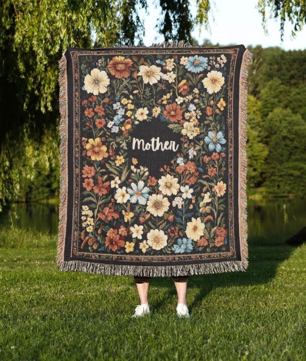 Mother Floral Tapestry Blanket A Woven Throw With Vintage Wildflowers